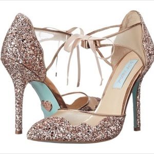 Betsey Johnson Stela Rose Gold Glitter Heels